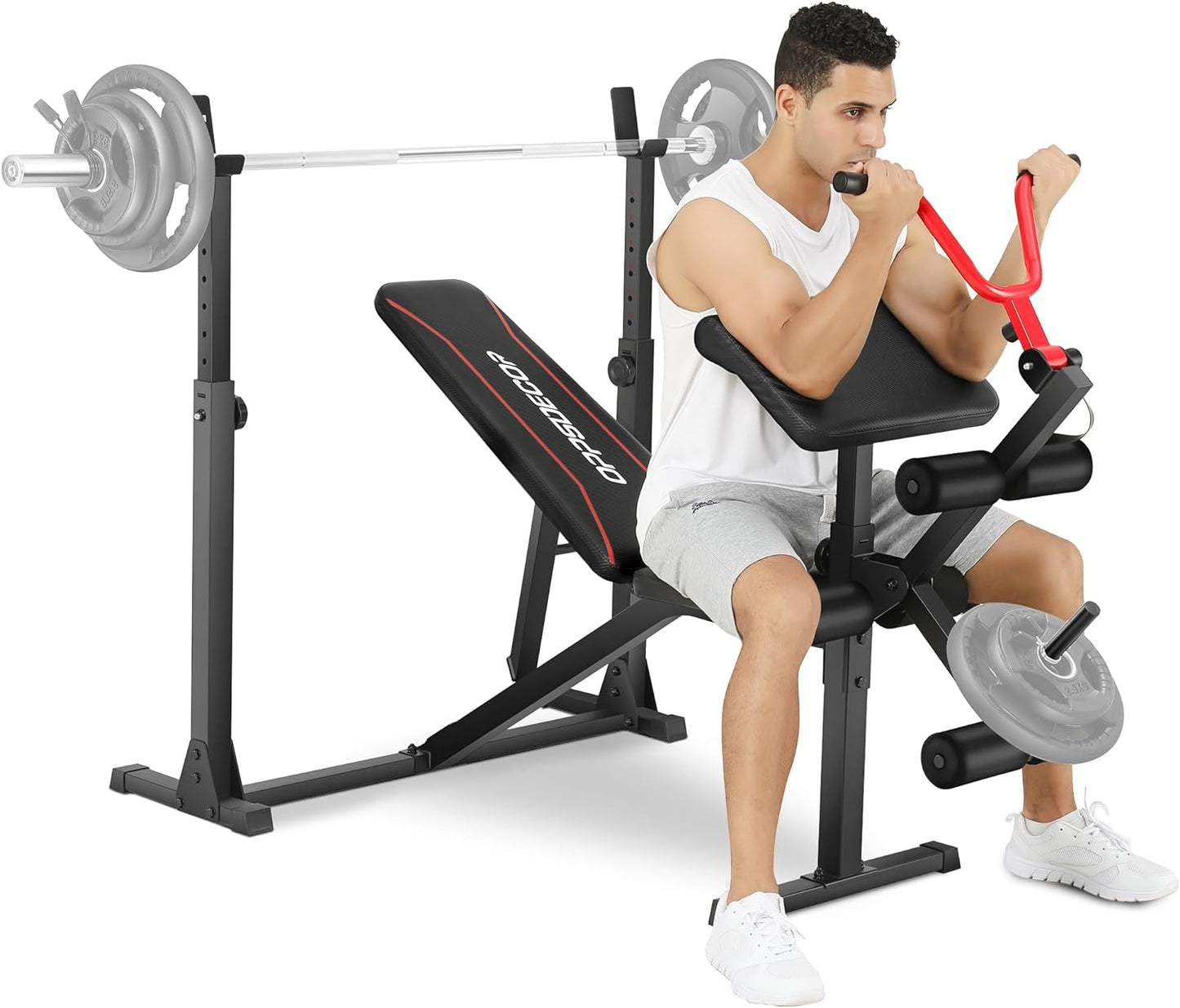 900 LBS Adjustable Weight Bench Set with Squat Rack Preacher Curl Weight Bench with Leg Extension Bench Press Set Sit up Incline Flat Decline Workout Benches for Home Gym Full Body Workout