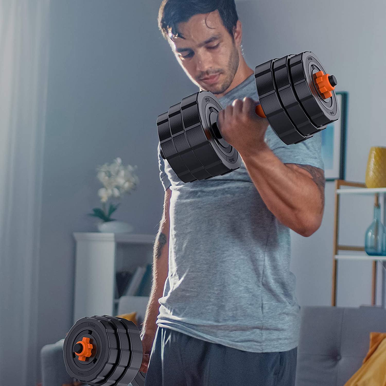Adjustable Weights Barbell Dumbbells Set,  Weights Dumbbells Non-Slip Neoprene Hand Weights with Connecting Rod for Adults Women Men Fitness,Home Gym Exercise Training Equipment