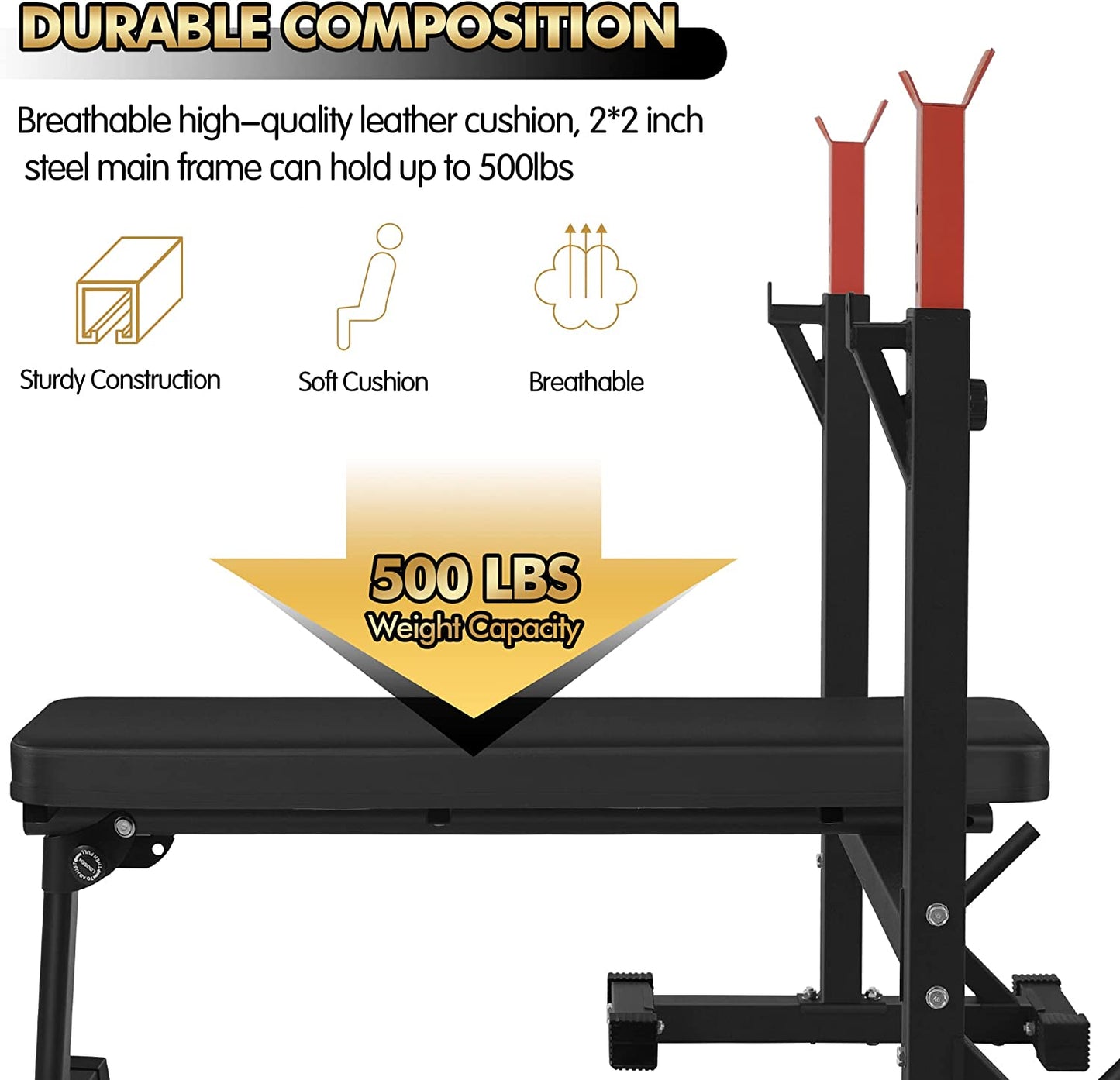 Bench Press,  Olympic Weight Bench with Squat Rack Workout Bench Adjustable Barbell Rack Stand Strength Training Home Gym Multi-Function