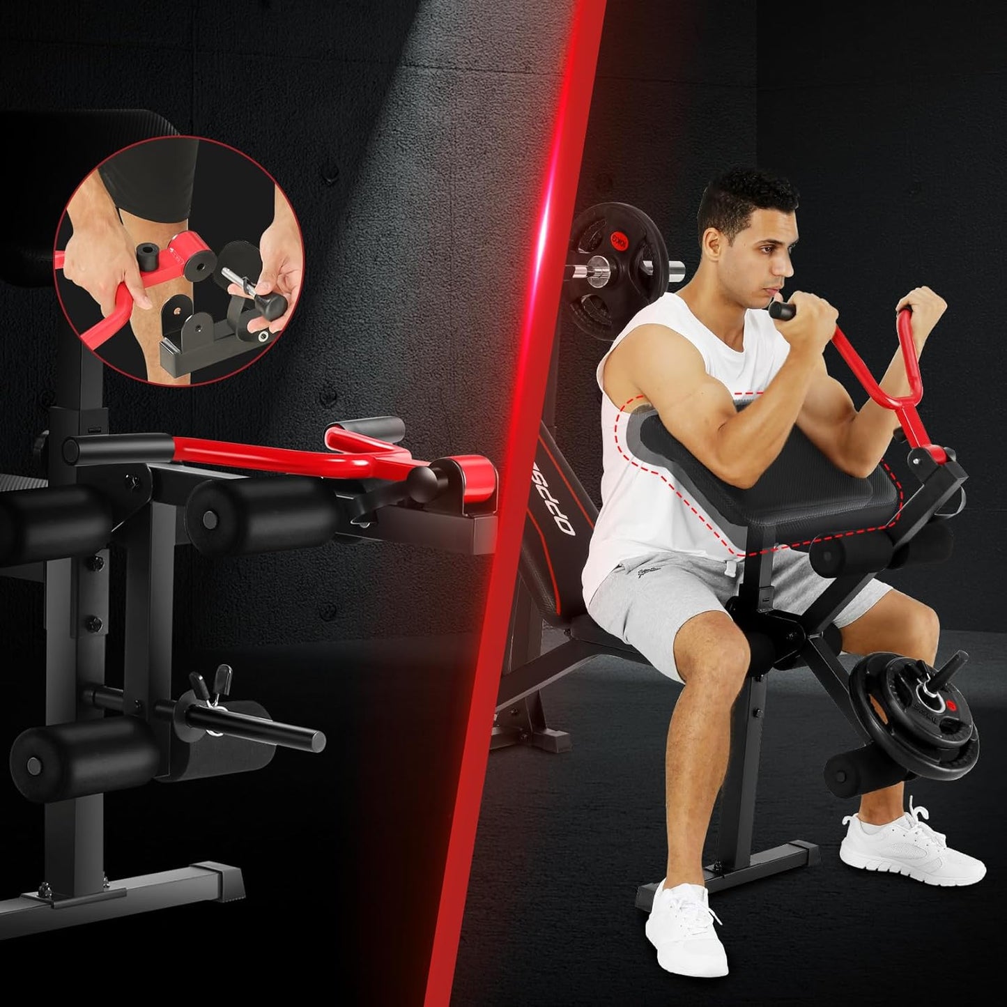 900 LBS Adjustable Weight Bench Set with Squat Rack Preacher Curl Weight Bench with Leg Extension Bench Press Set Sit up Incline Flat Decline Workout Benches for Home Gym Full Body Workout