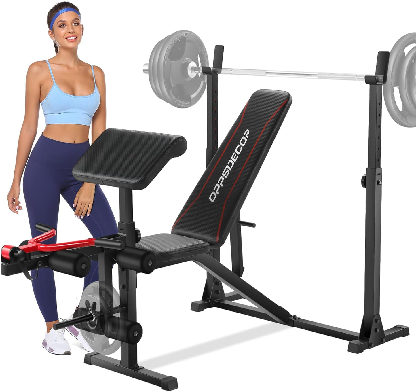 900 LBS Adjustable Weight Bench Set with Squat Rack Preacher Curl Weight Bench with Leg Extension Bench Press Set Sit up Incline Flat Decline Workout Benches for Home Gym Full Body Workout