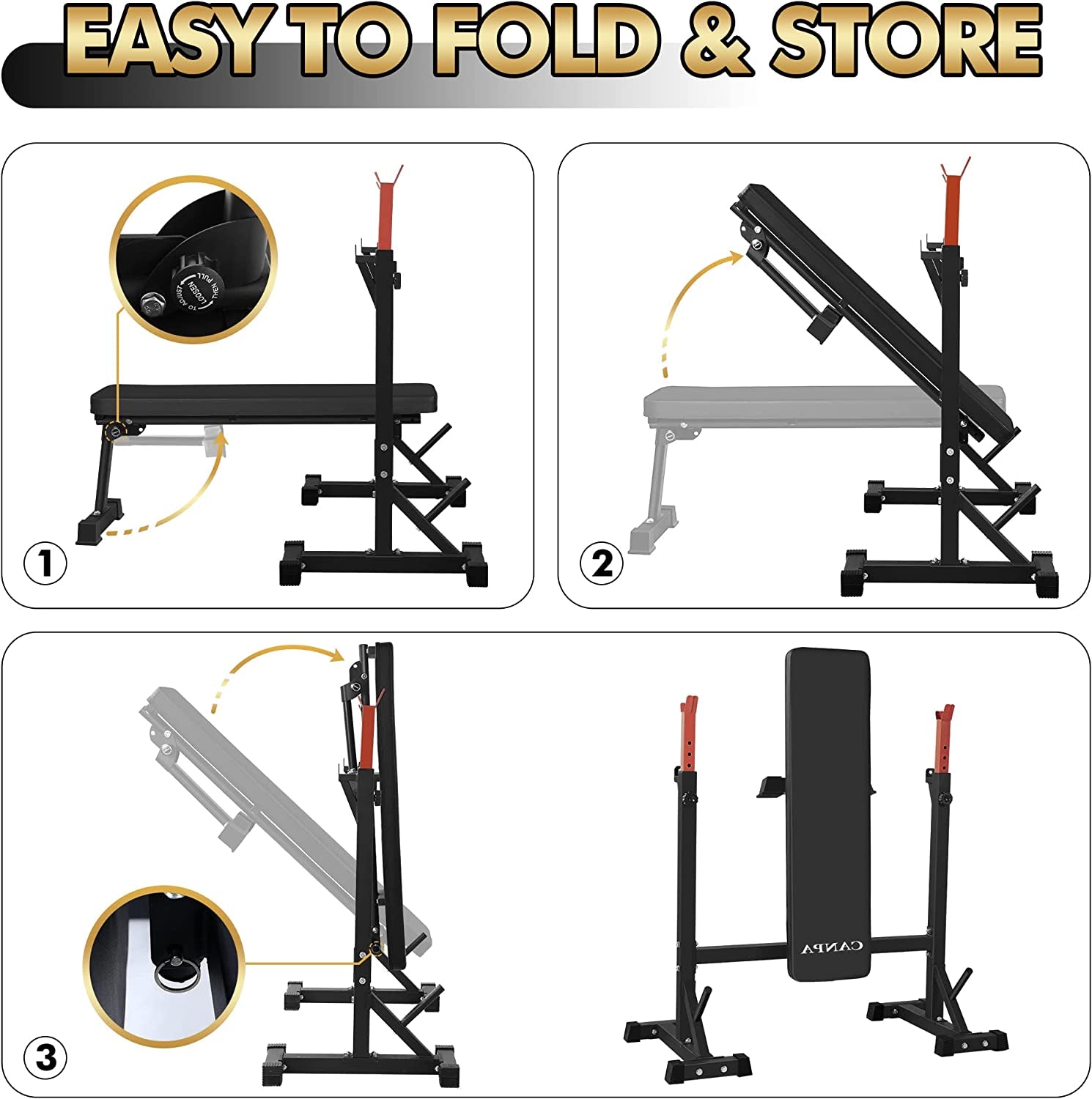 Bench Press,  Olympic Weight Bench with Squat Rack Workout Bench Adjustable Barbell Rack Stand Strength Training Home Gym Multi-Function