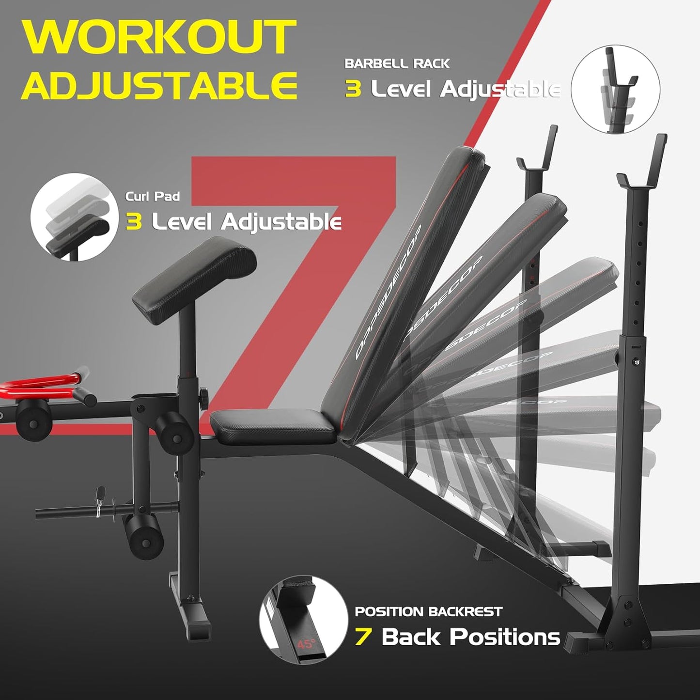 900 LBS Adjustable Weight Bench Set with Squat Rack Preacher Curl Weight Bench with Leg Extension Bench Press Set Sit up Incline Flat Decline Workout Benches for Home Gym Full Body Workout