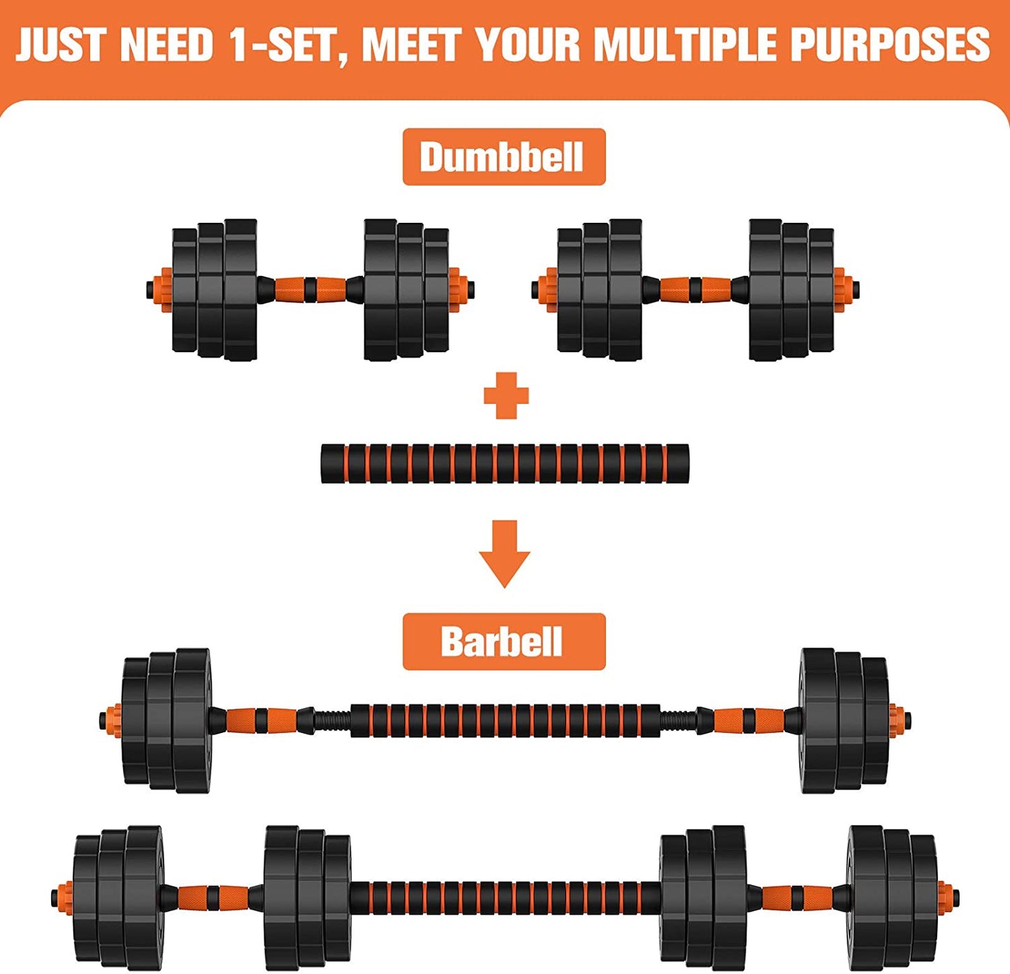 Adjustable Weights Barbell Dumbbells Set,  Weights Dumbbells Non-Slip Neoprene Hand Weights with Connecting Rod for Adults Women Men Fitness,Home Gym Exercise Training Equipment